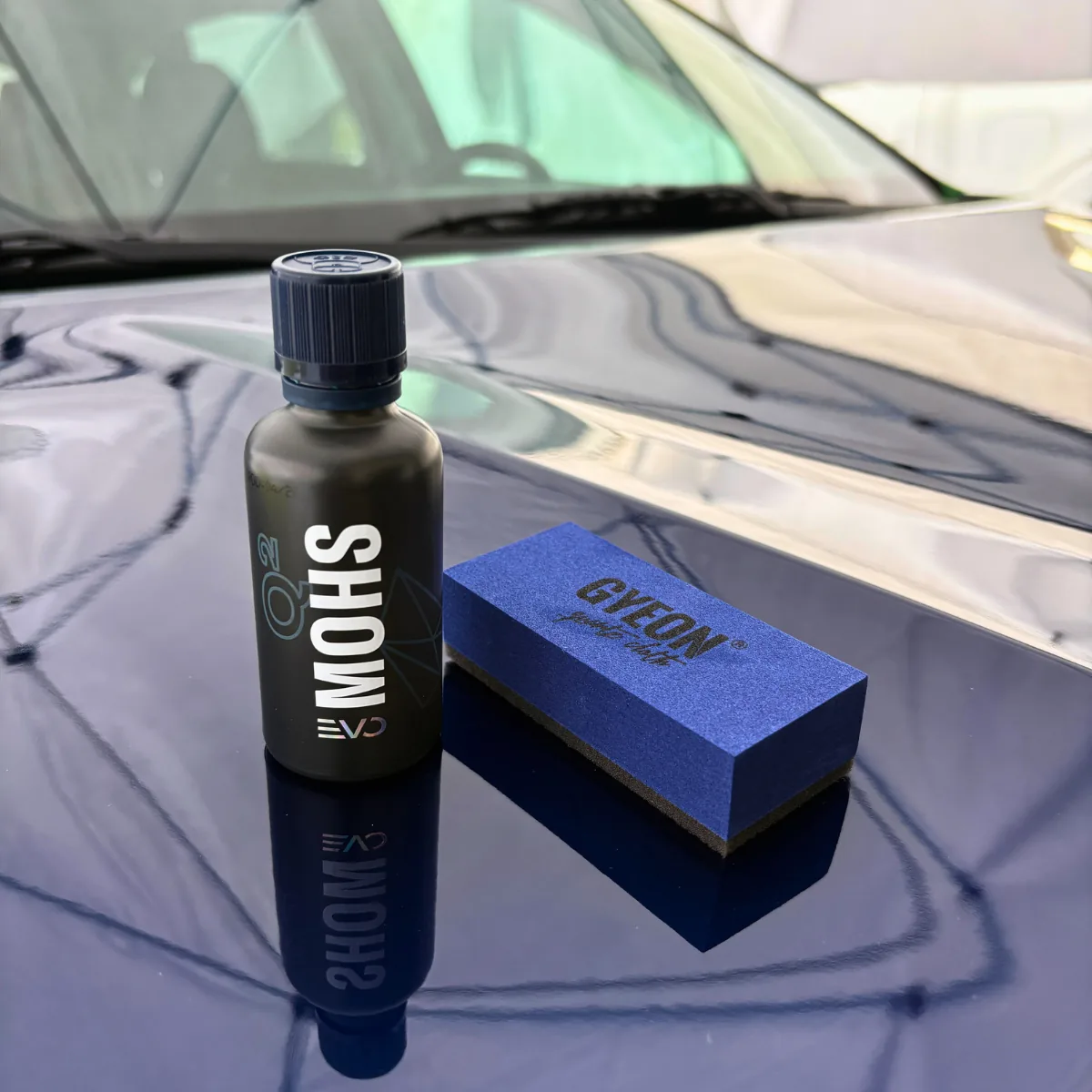GYEON ceramic coating applicator being applied to a prepared vehicle panel