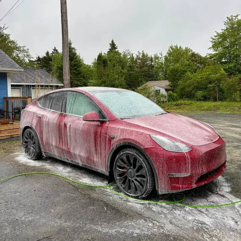 Tesla foam wash during a WCAP Detailing mobile detailing appointment