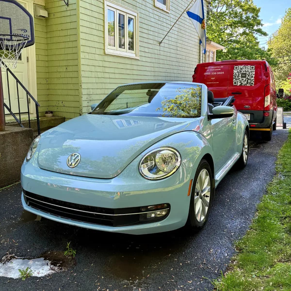 Volkswagen Beetle after WCAP Detailing mobile detailing beside the service van